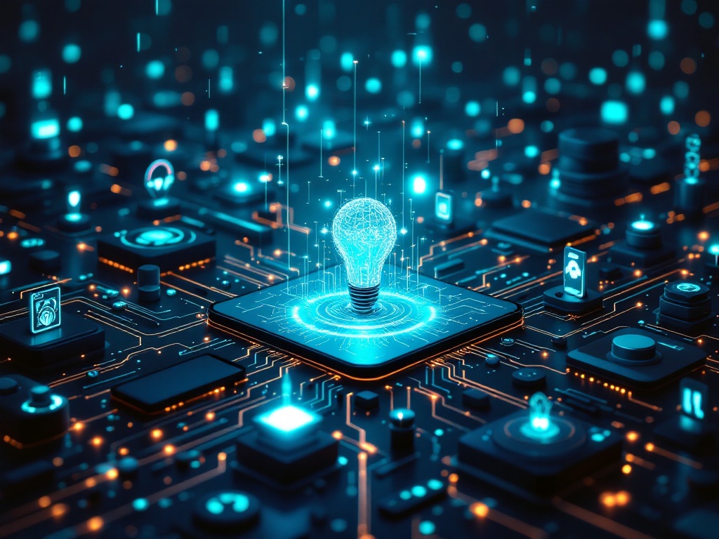 A network of premium consumer devices linked by glowing streams of light, representing AI spreading across an ecosystem like infrastructure