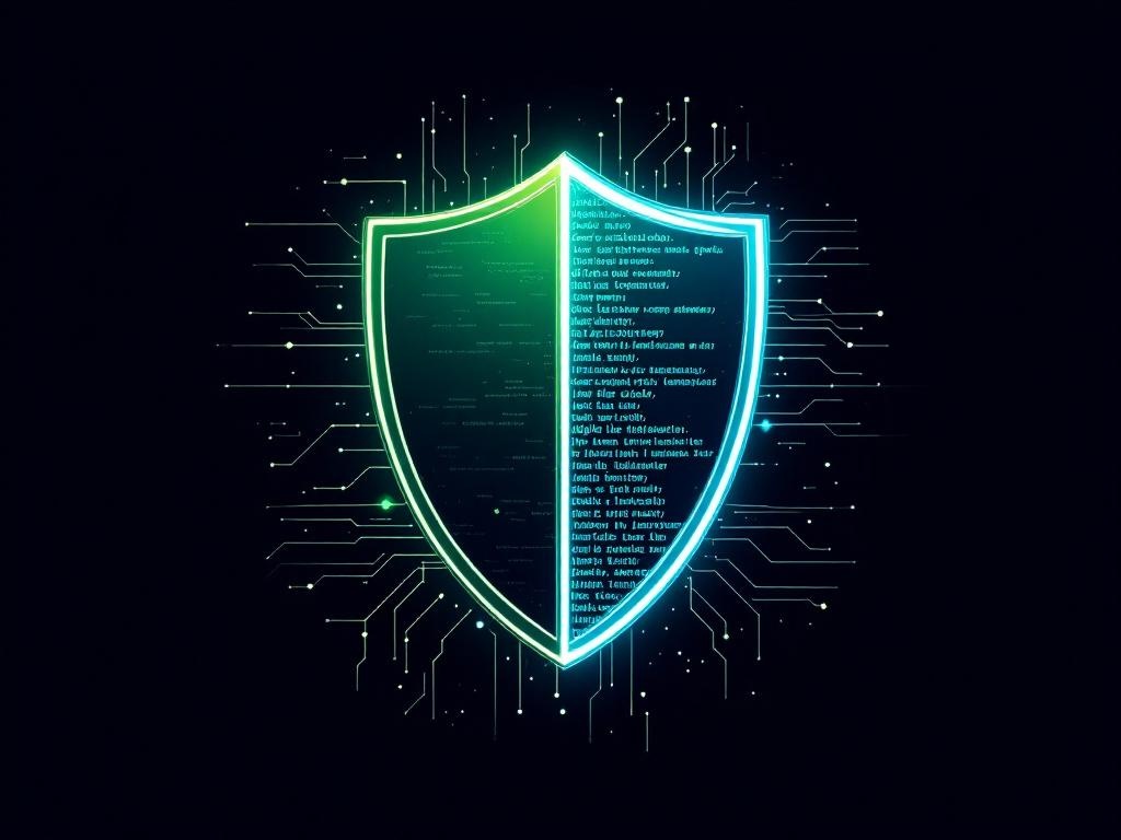 Abstract concept of a digital barrier between military and civilian AI development