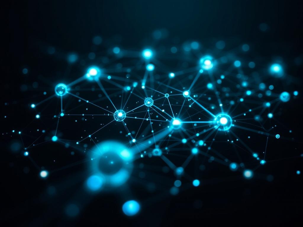 Abstract neural network visualization showing interconnected AI model nodes in teal and blue