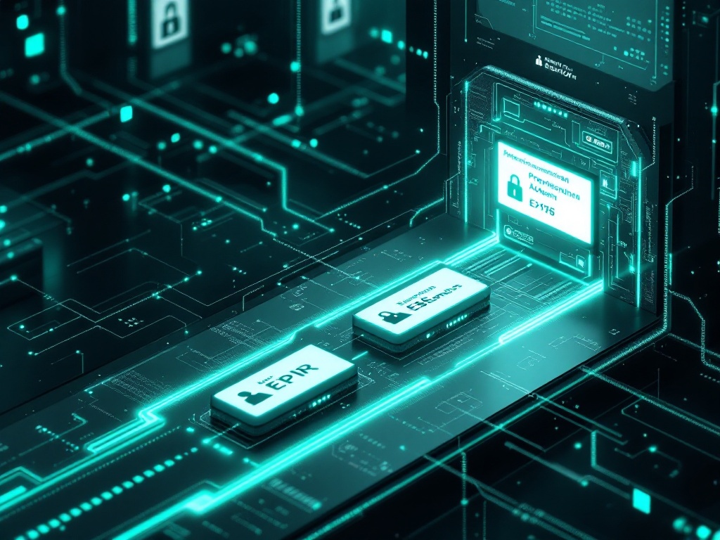 Multiple AI agents receiving short-lived access tokens from a secure gateway inside a dark web infrastructure scene